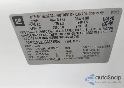 2016 GMC Terrain Slt из США, поврежденный, VIN 2GKALPEK8G6331834